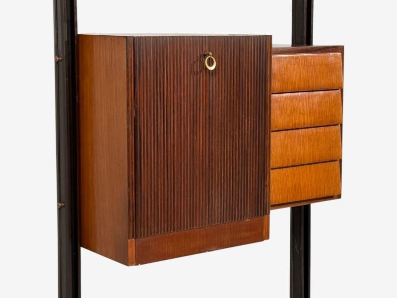 Italian Modern, Floor to Ceiling Bookcase, Stained Wood, Glass, Italy, 1940s - 7