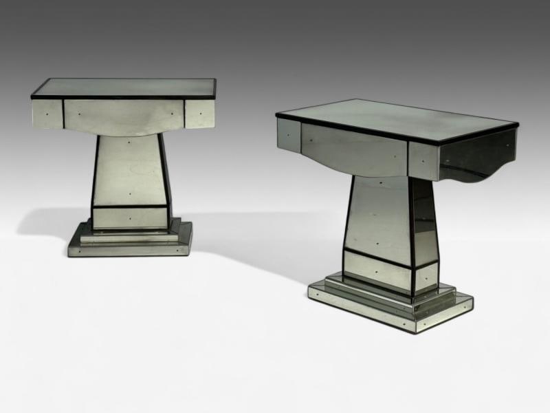 Mid-Century Modern Style, Painted Wood, Distressed Glass, Mirrored Nightstands - 2