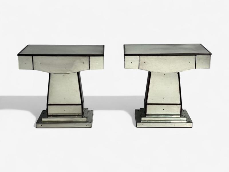 Mid-Century Modern Style, Painted Wood, Distressed Glass, Mirrored Nightstands - 3