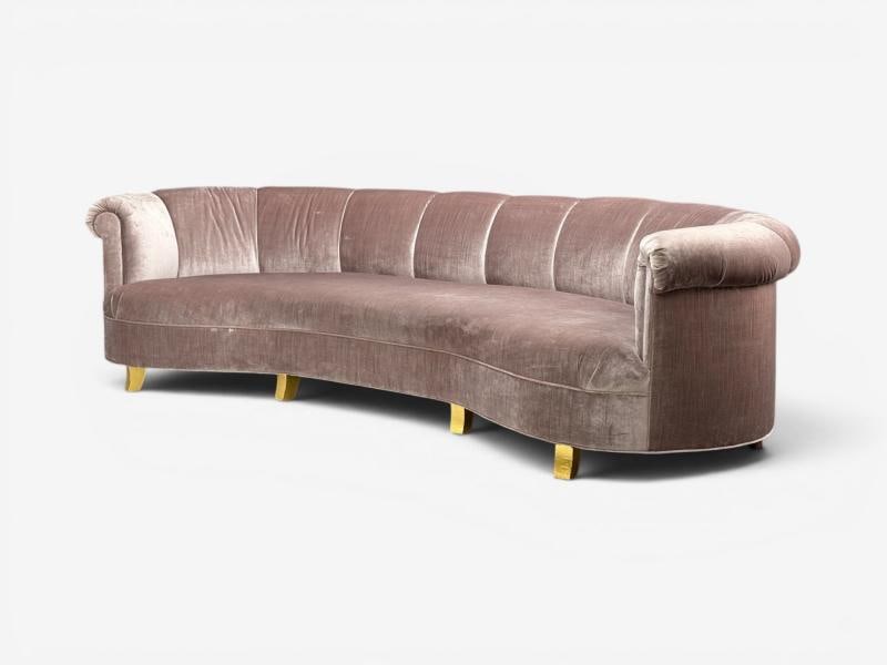 Haute House, Large Audrey Channel Sofa, Purple Fabric, Giltwood, 21st c. - 2