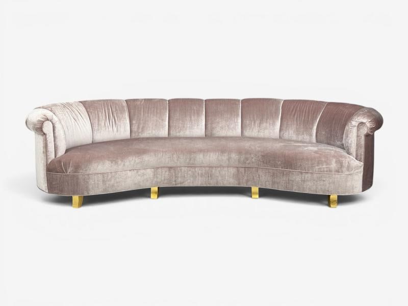 Haute House, Large Audrey Channel Sofa, Purple Fabric, Giltwood, 21st c. - 3