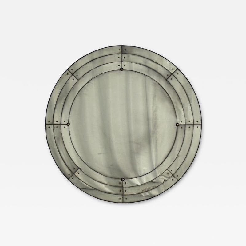 Art Deco Style, Antique Glass, Painted Wood, Round Venetian Wall Mirror (1 of 7)