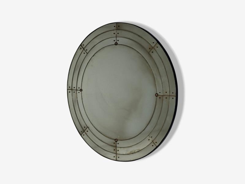 Art Deco Style, Antique Glass, Painted Wood, Round Venetian Wall Mirror - 2