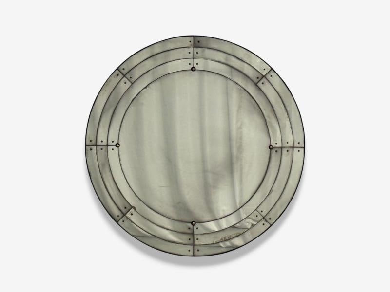 Art Deco Style, Antique Glass, Painted Wood, Round Venetian Wall Mirror - 3