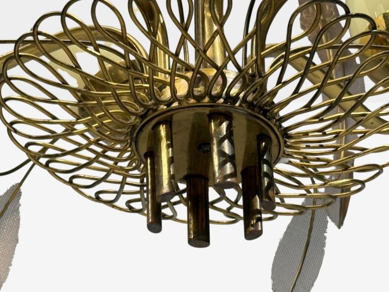Paavo Tynell, Chandelier, Milk Glass, Brass, Finland, 1950s - 7