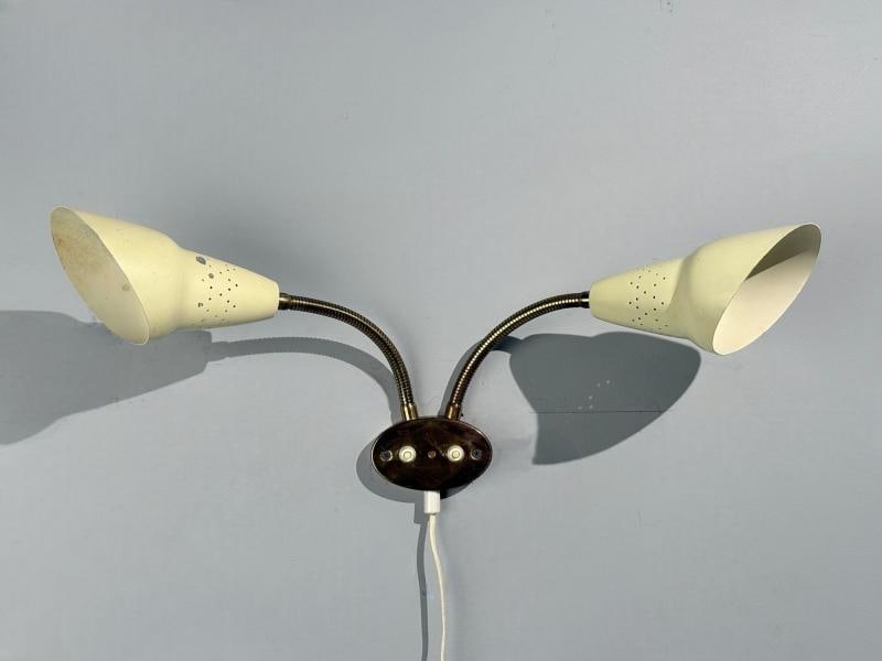 Swedish Modern, Adjustable Wall Light, Brass, Lacquered Metal, Sweden, 1950s - 2