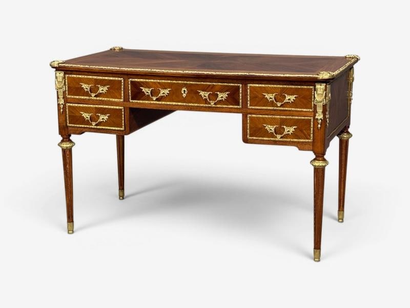 Louis XVI Style, Writing Desk, Bookmatched Walnut, Bronze, France, 1920s - 2