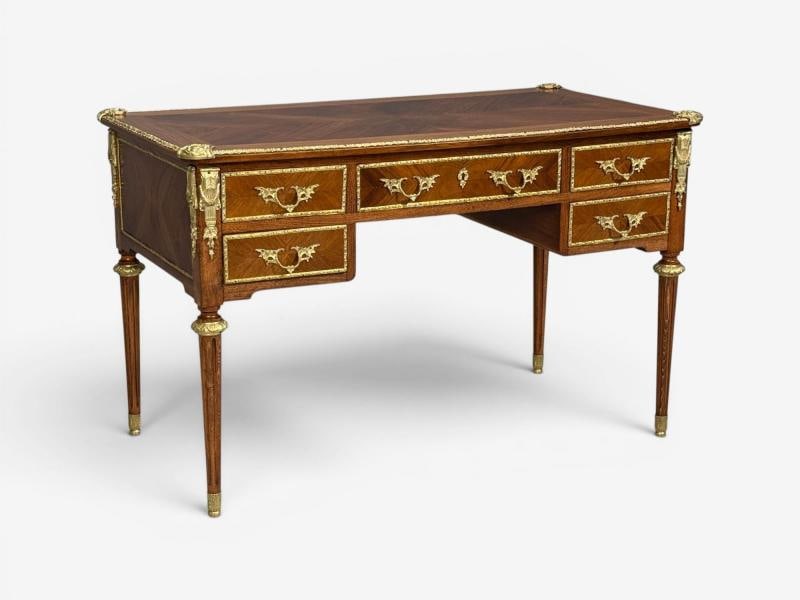 Louis XVI Style, Writing Desk, Bookmatched Walnut, Bronze, France, 1920s - 3
