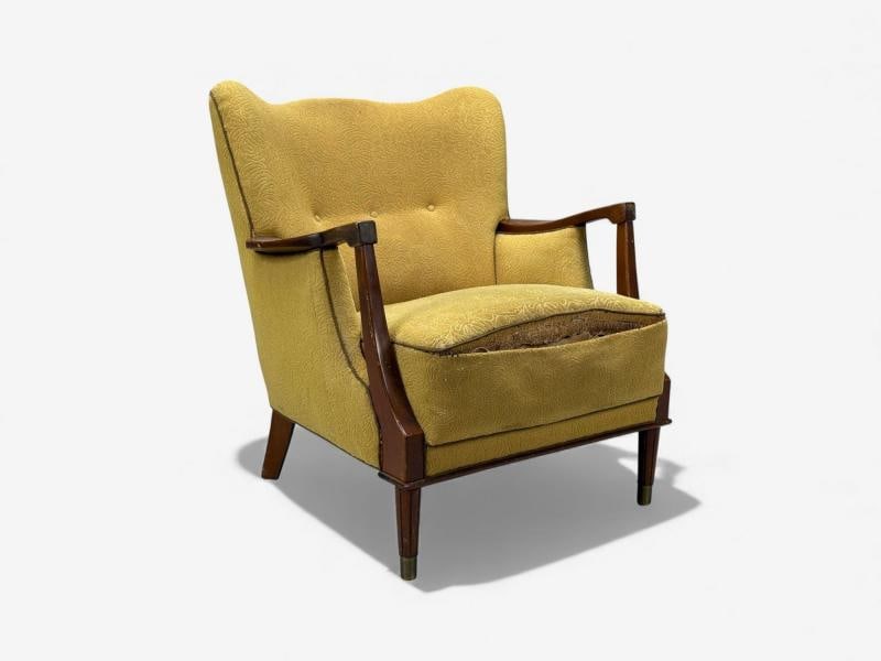 Danish Modern, Lounge Chair, Fabric, Stained Wood, Denmark, 1940s - 2