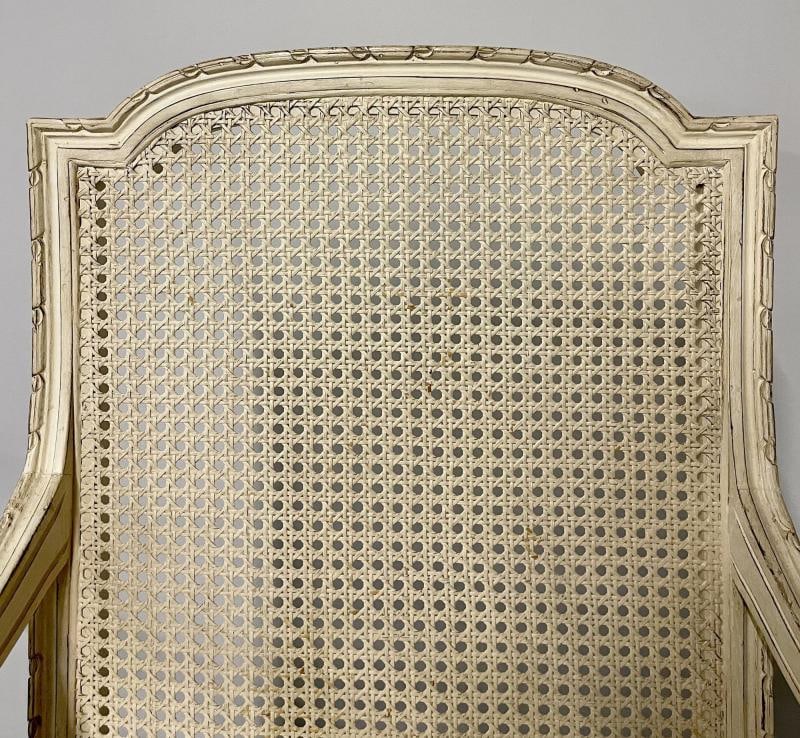 Louis XVI Style, Six Dining Chairs, Painted Wood, Cane, Leather, 20th c. - 7