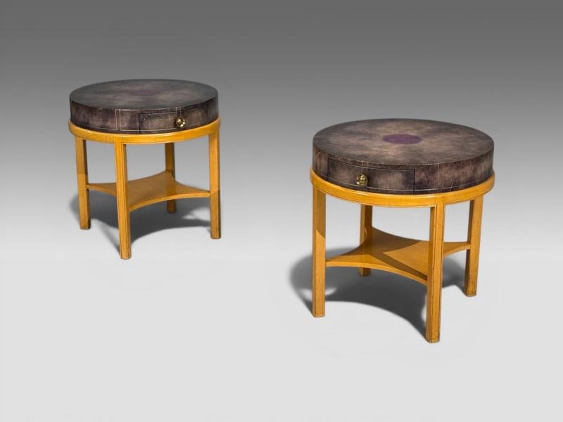 Tommi Parzinger, Nightstands, Bleached Mahogany, Leather, USA, 1930s - 2