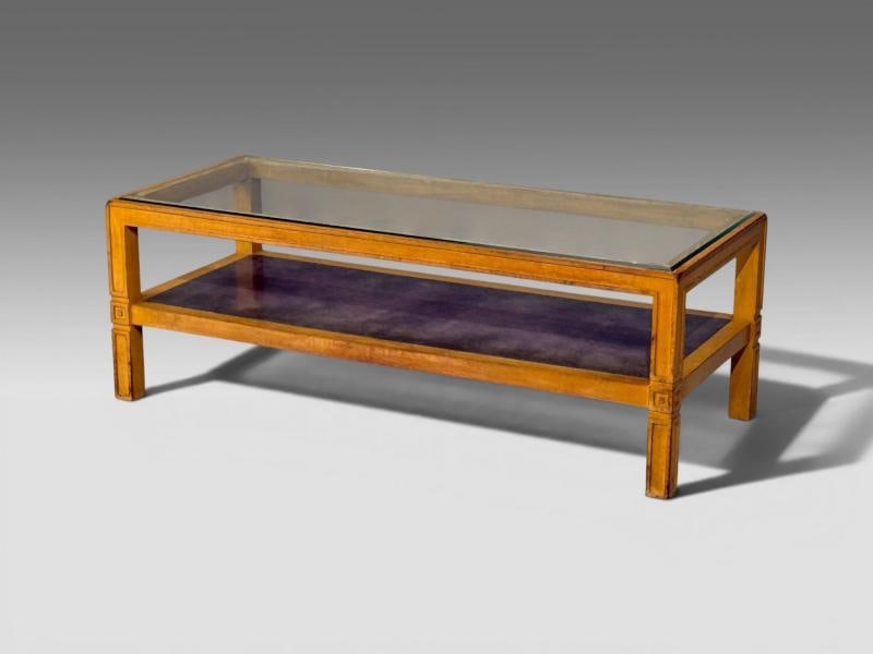 Tommi Parzinger, Coffee Table, Bleached Mahogany, Leather, USA, 1930s - 2