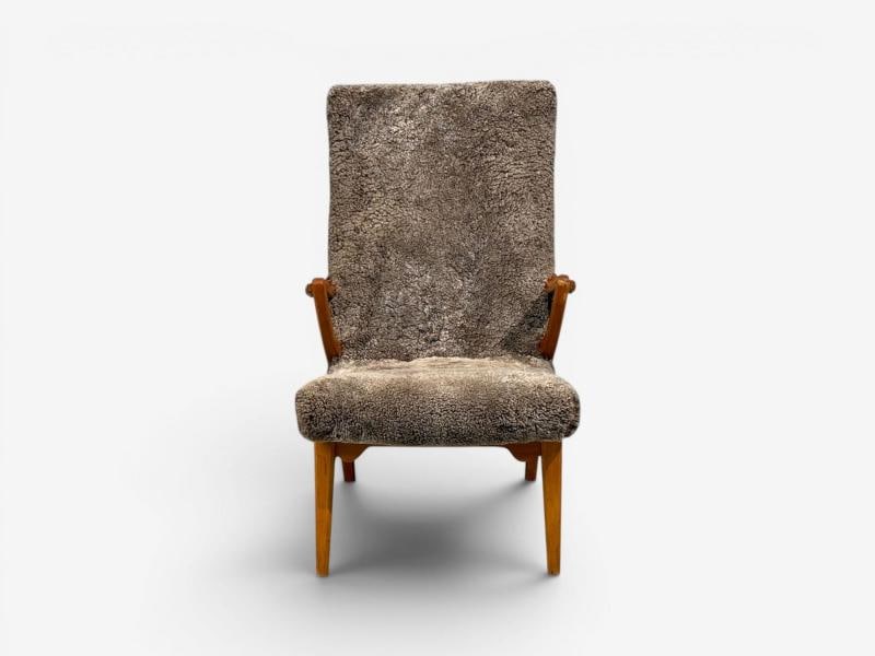 JIO Möbler, Chaise Lounge, Gray Shearling, Elm, Sweden, 1960s - 4