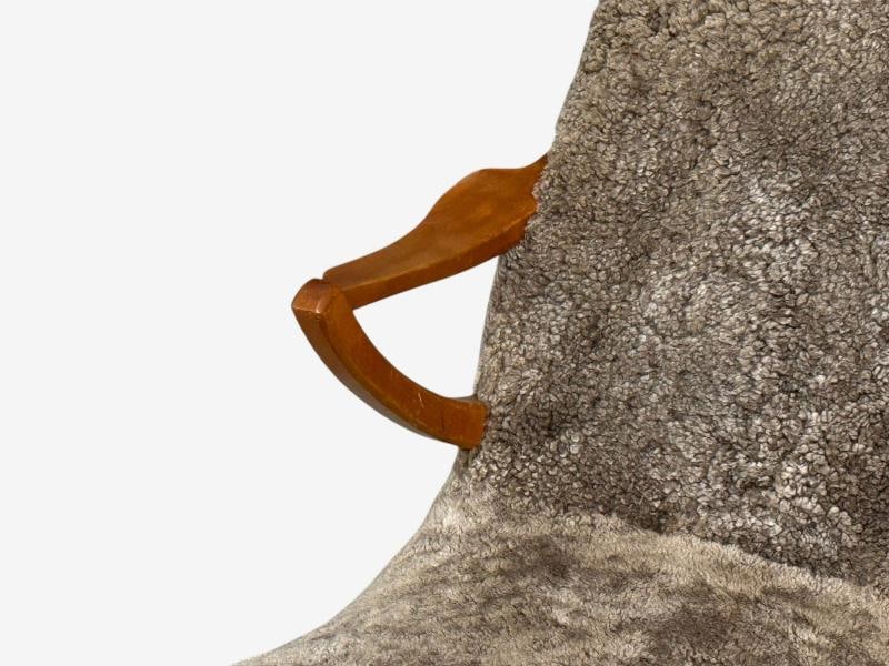 JIO Möbler, Chaise Lounge, Gray Shearling, Elm, Sweden, 1960s - 6
