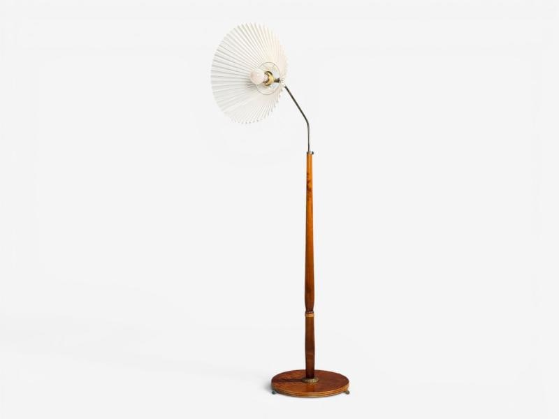 Swedish Art Deco, Floor Lamp, Burl, Brass, Sweden, 1940s - 3