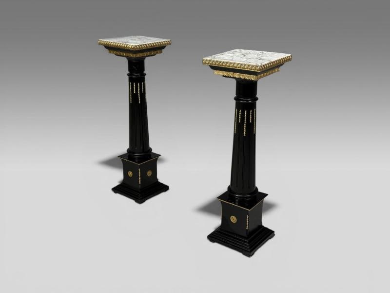 Hollywood Regency, Marble Top Pedestals, Ebonized Wood, Bronze, France, 1960s - 2
