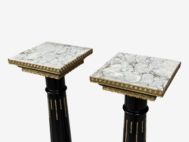 Hollywood Regency, Marble Top Pedestals, Ebonized Wood, Bronze, France, 1960s - 7