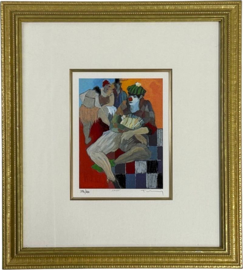 Itzchak Tarkay, Limited Edition Framed Clown Lithograph, Signed and Dated, 2000s - 2