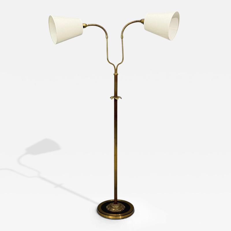 Swedish Modern, Dual Head Floor Lamp, Reeded Brass, Sweden, 1950s (1 of 11)