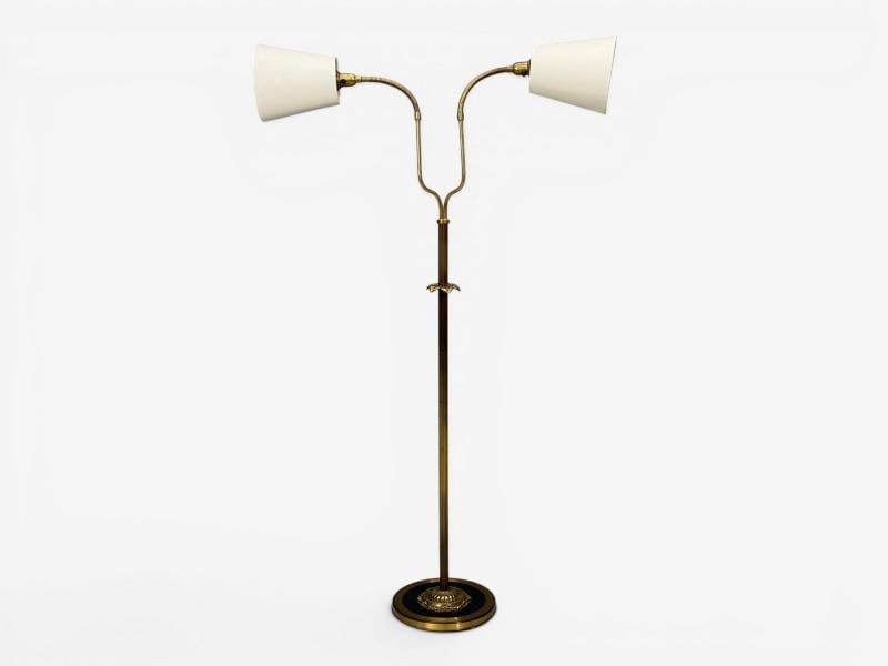 Swedish Modern, Dual Head Floor Lamp, Reeded Brass, Sweden, 1950s - 2