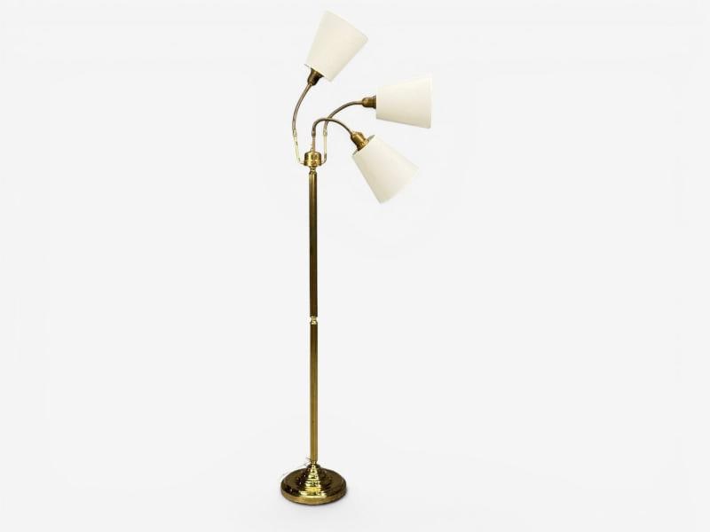 Swedish Modern, Three Light Floor Lamp, Reeded Brass, Fabric, Sweden, 1970s - 7