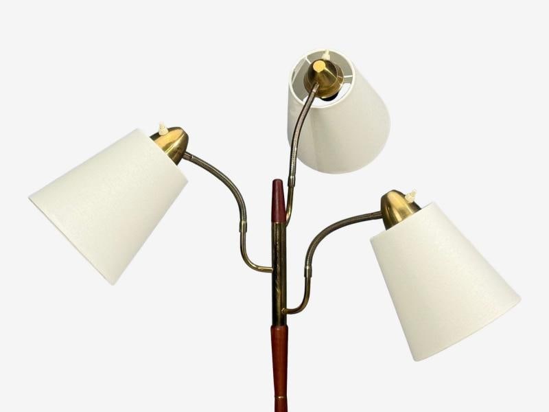 Swedish Modern, Adjustable Floor Lamp, Teak, Brass, Fabric, Sweden, 1970s - 3
