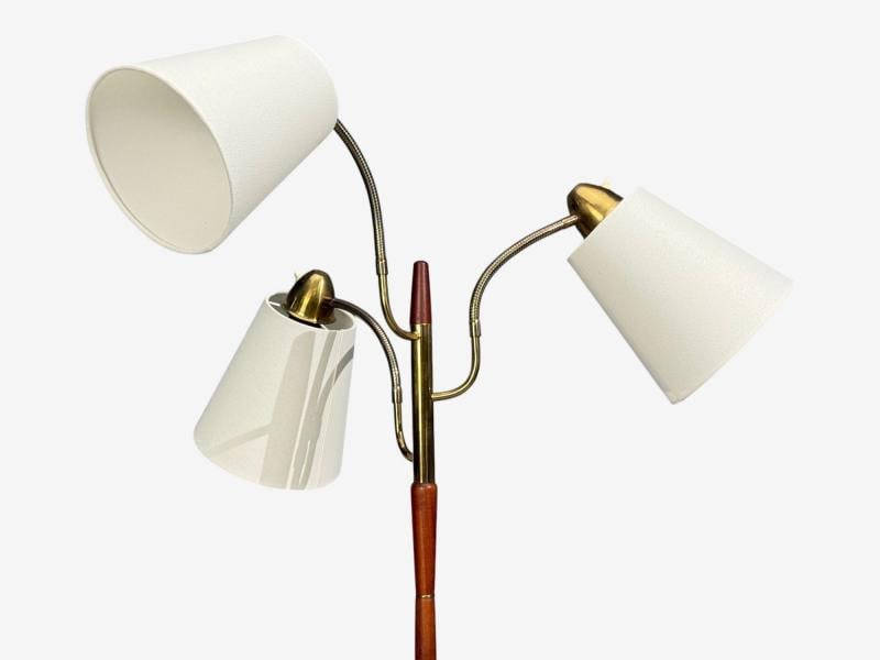Swedish Modern, Adjustable Floor Lamp, Teak, Brass, Fabric, Sweden, 1970s - 4