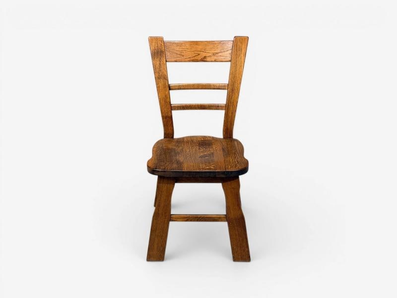 Belgian Modern, Six Brutalist Dining Chairs, Oak, Belgium, 1970s - 7