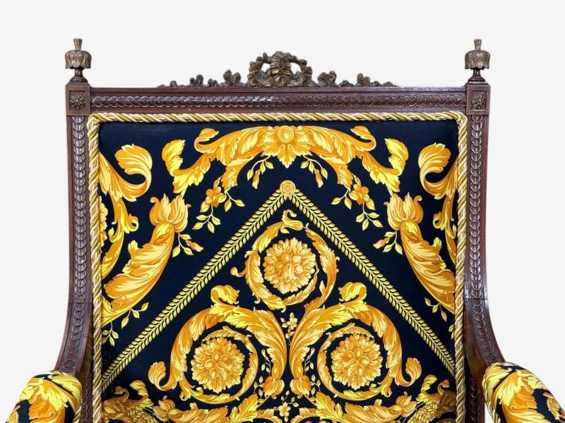 Gianni Versace Fabric Louis XVI Style Armchairs, Walnut, France, 20th c. - 7