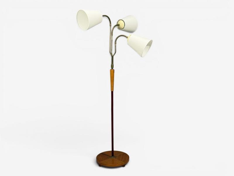 Swedish Modern, Adjustable Floor Lamp, Wood, Brass, Red Lacquer, Sweden, 1940s - 2