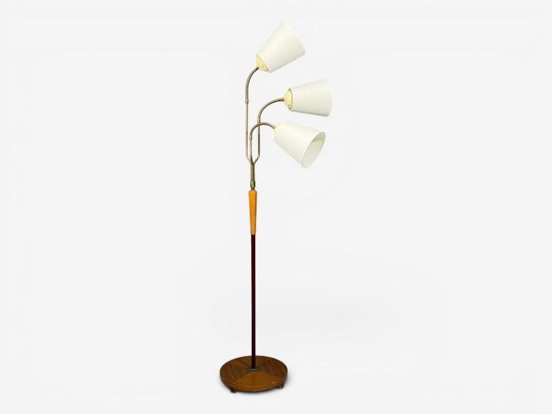 Swedish Modern, Adjustable Floor Lamp, Wood, Brass, Red Lacquer, Sweden, 1940s - 3