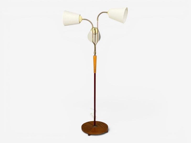 Swedish Modern, Adjustable Floor Lamp, Wood, Brass, Red Lacquer, Sweden, 1940s - 4