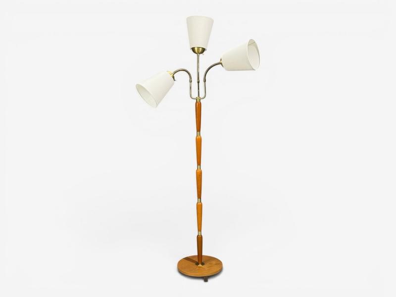 Swedish Modern, Floor Lamp, Stained Wood, Fabric, Sweden, 1950s - 2