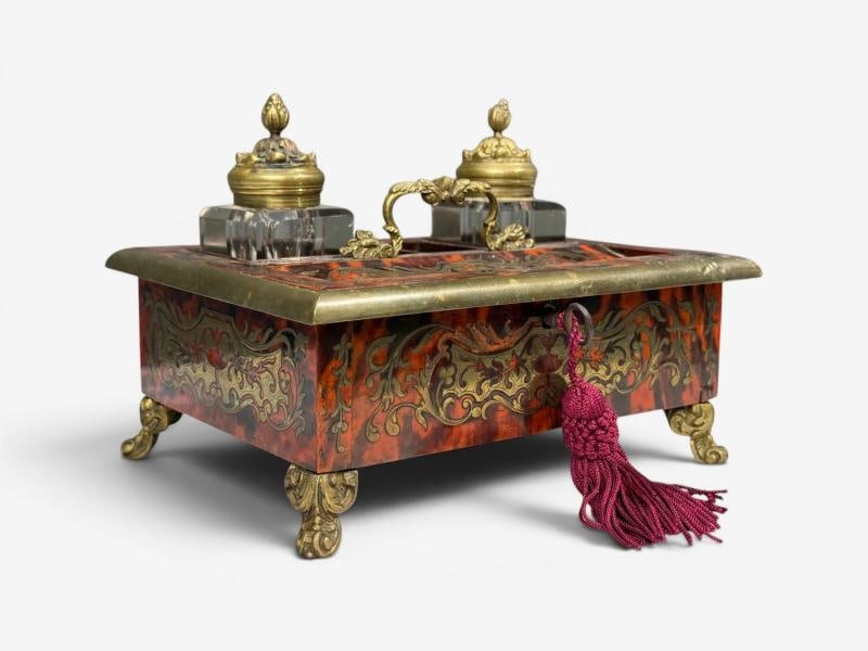 Napoleon lll, French Inkwell Desk Set, Boulle Inlay, Tortoise, France, 19th c. - 2