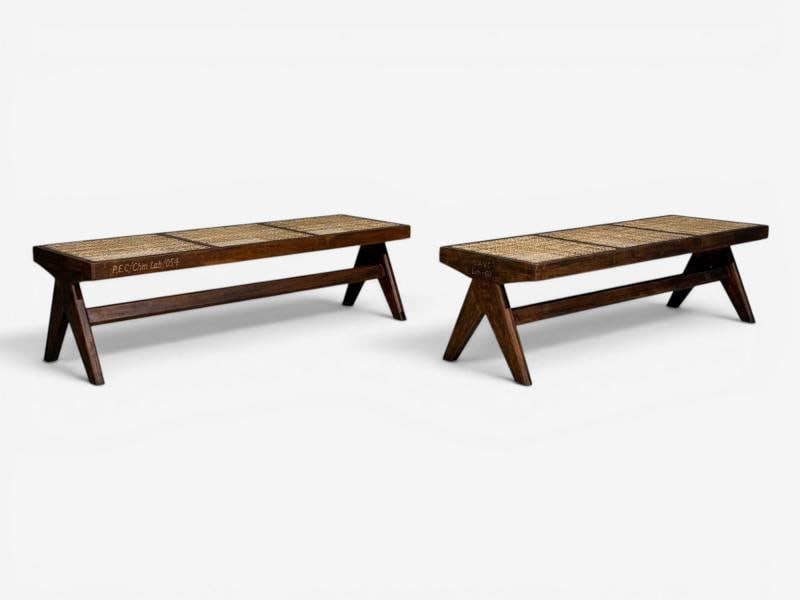 Pierre Jeanneret, Three Seat Benches, Teak, Cane, Chandigarh, India, 1960s - 7