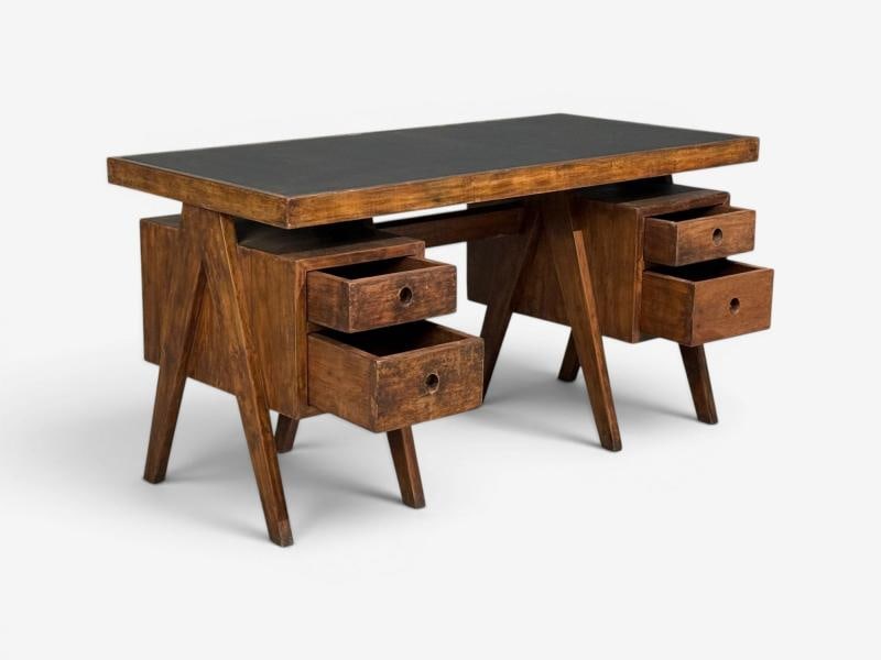 Pierre Jeanneret, Rare Writing Desk, Teak, Leatherette, Chandigarh, India, 1960s - 7