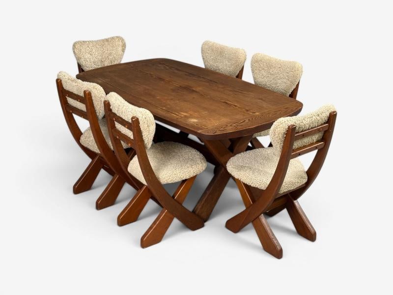 Danish Modern, Brutalist Dining Room Set, Pine, Shearling, Denmark, 1960s - 3