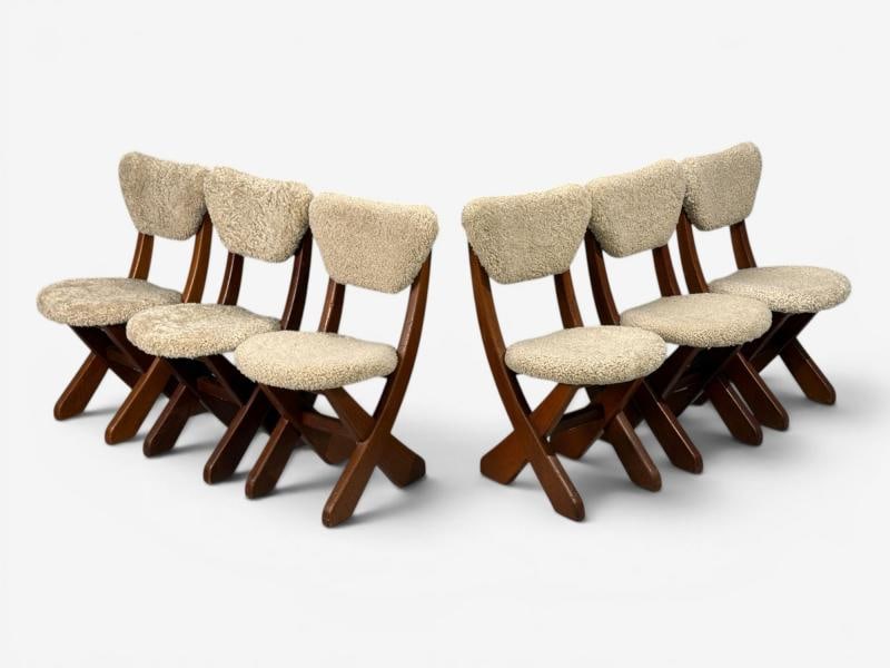 Danish Modern, Brutalist Dining Room Set, Pine, Shearling, Denmark, 1960s - 7