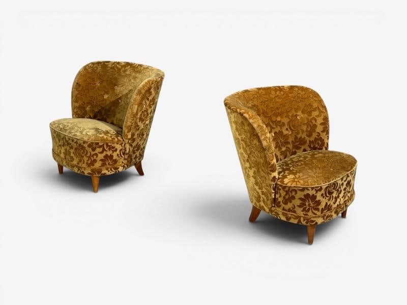 Finnish Modern, Easy Chairs, Damask, Beech, Finland, 1940s - 7