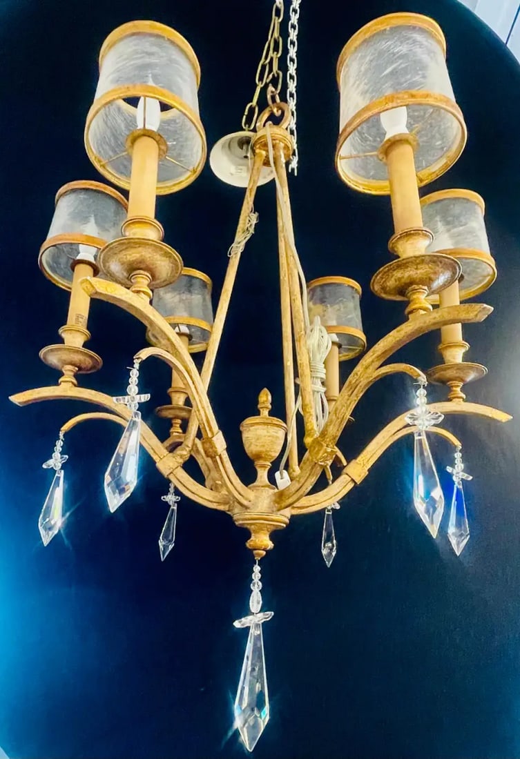 Italian Gilt Metal and Crystal Chandelier with Glass Shades - 2