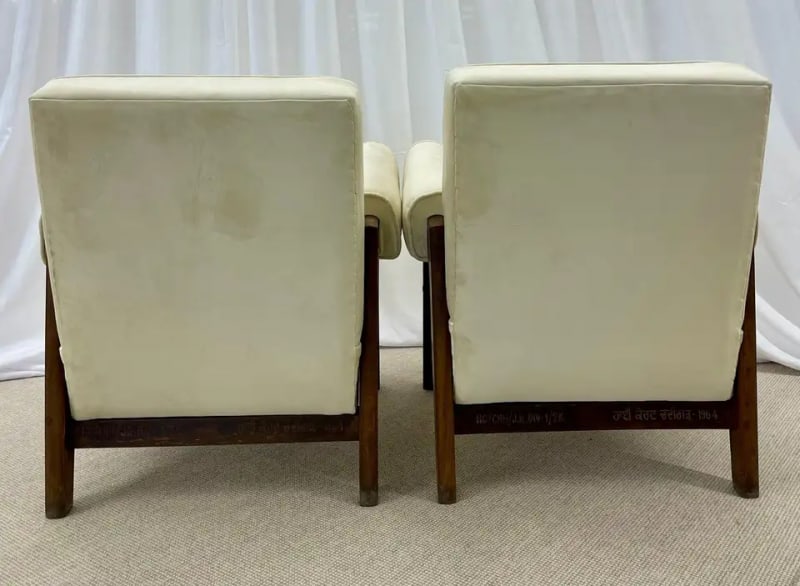 Authentic Pair of Pierre Jeanneret Upholstered Bridge Chairs, Mid-Century Modern - 7