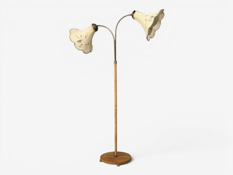 Swedish Modern, Floor Lamp, Rattan, Elm, Fabric, Sweden, 1940s - 2