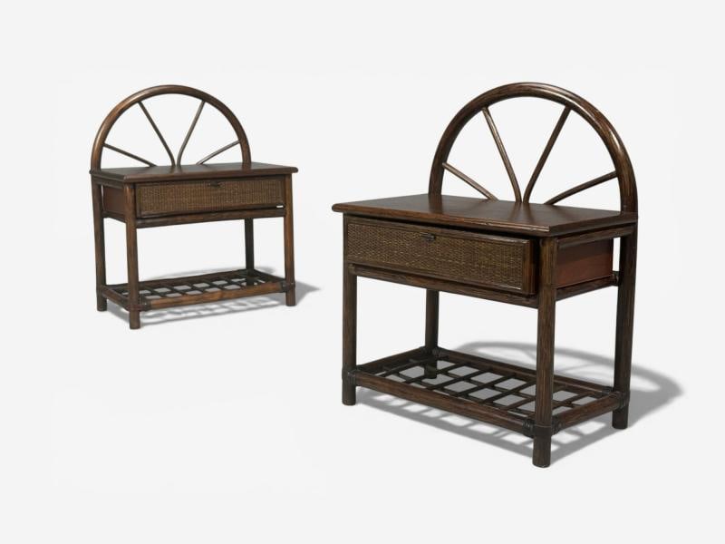 American Modern, Nightstands, Wood, Cane, USA, 1980s - 2
