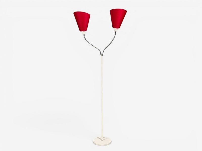 AH Belysing, Floor Lamp, White Lacquered Metal, Red Fabric, Sweden, 2000s - 2