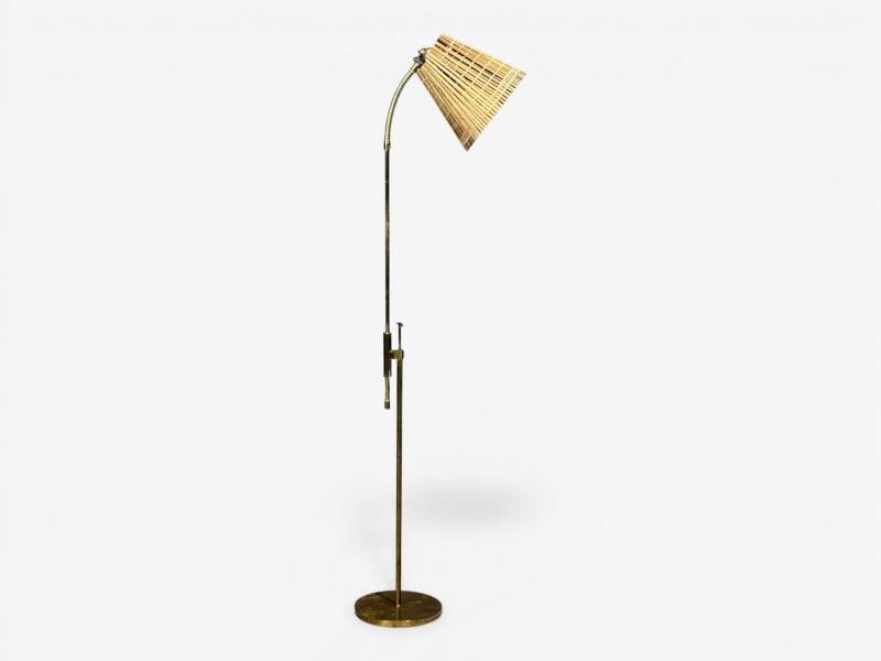 Falkenbergs Belysning, Adjustable Floor Lamp, Brass, Bamboo, Sweden, 1960s - 2