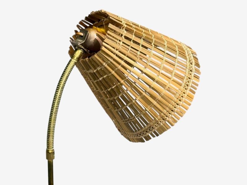 Falkenbergs Belysning, Adjustable Floor Lamp, Brass, Bamboo, Sweden, 1960s - 7