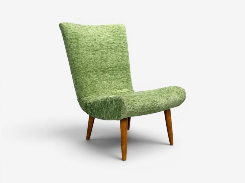Swedish Modern, Scoop Lounge Chair, Green Fabric, Beech, Sweden, 1940s - 3