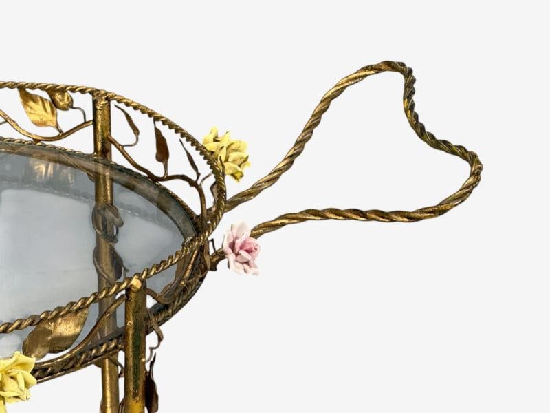 Hollywood Regency, Bar Car, Gilt Metal, Porcelain, USA, 20th c. - 5