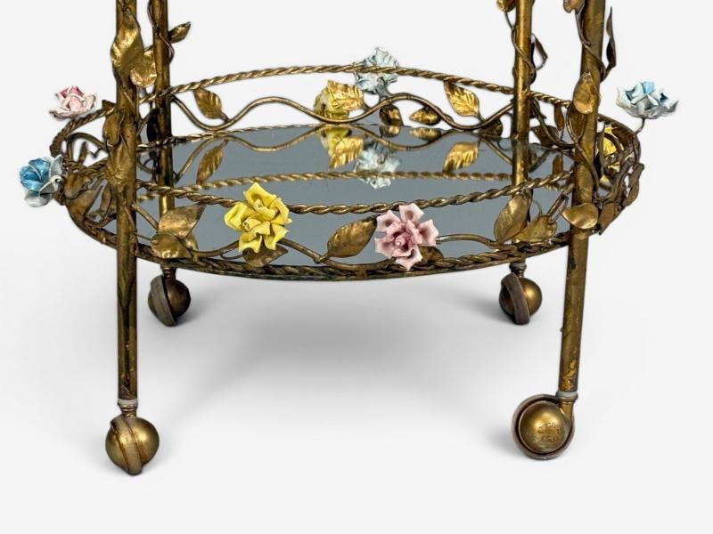 Hollywood Regency, Bar Car, Gilt Metal, Porcelain, USA, 20th c. - 6