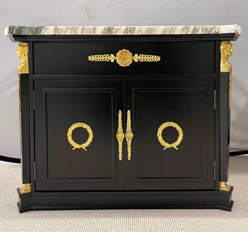 Pair Hollywood Regency Marble Top Nightstands or End Tables - 3